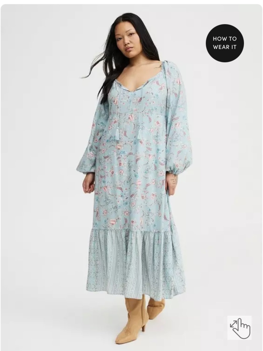 Torrid Maxi Dress with Blouson Sleeves Light Blue Floral NWOT Size 2